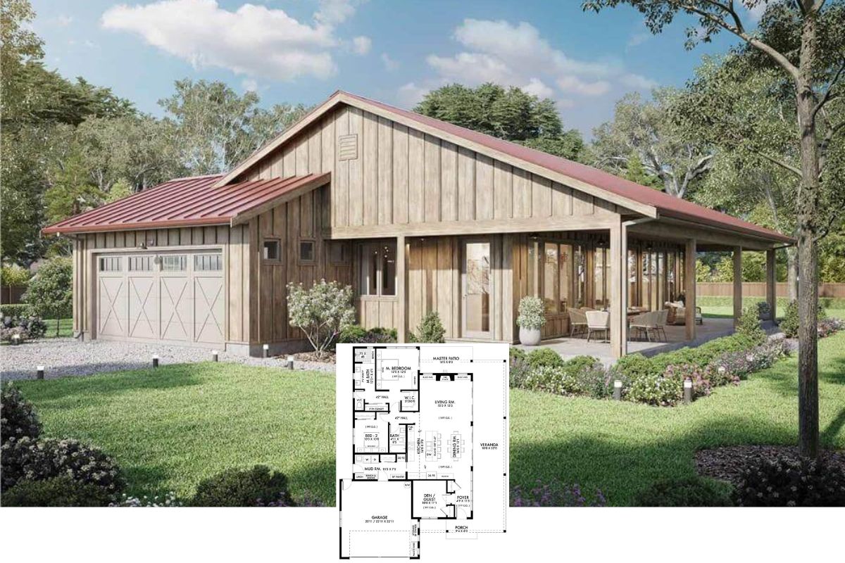 3-Bedroom Barndominium Ranch with Double Garage and Wraparound Porch (Floor Plan)