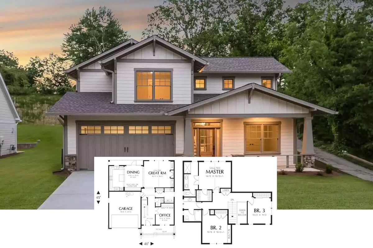 Craftsman-Style Central Home with 3 Bedrooms and a Front Porch (Floor Plan)