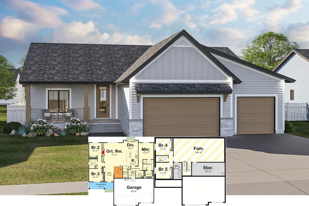 3-Bedroom Country Ranch with 3-Car Garage and Lower Level Expansion (Floor Plan)