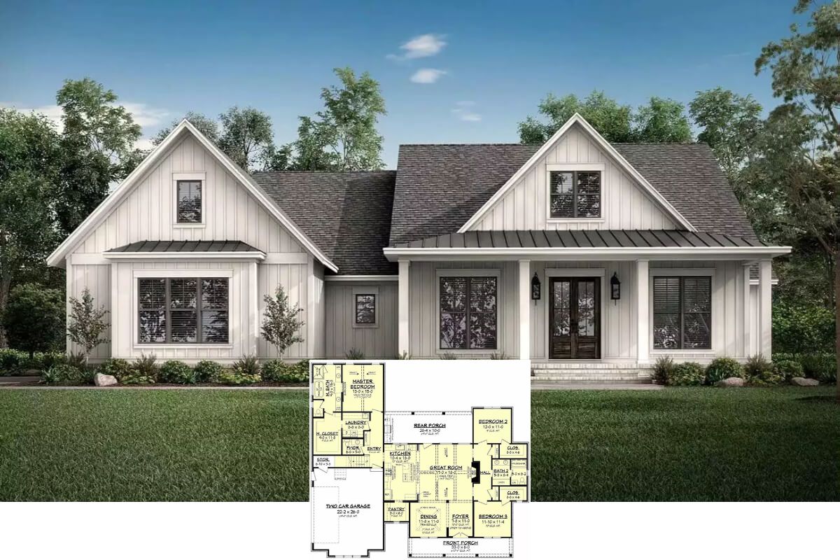 3-Bedroom Country-Style Walden II Home with Bonus Room and Dual Porches (Floor Plan)