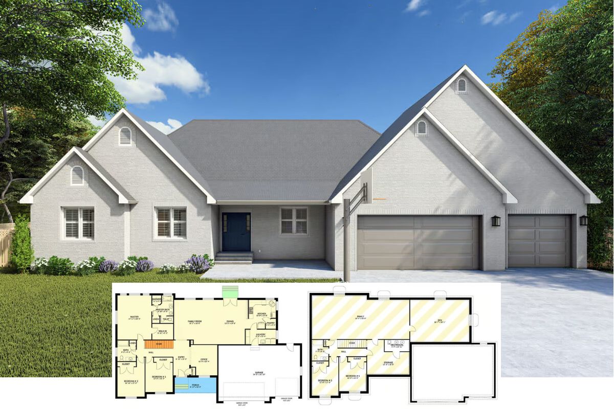 3-Bedroom New American Ranch with 3-Car Garage and Lower Level Expansion (Floor Plan)