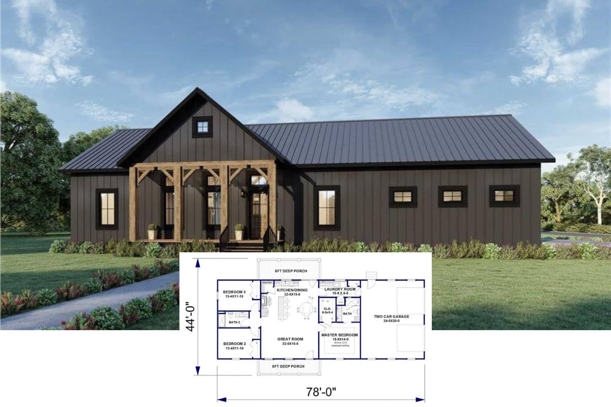 3-Bedroom Ranch with Dual Porches and Open-Concept Living (Floor Plan)