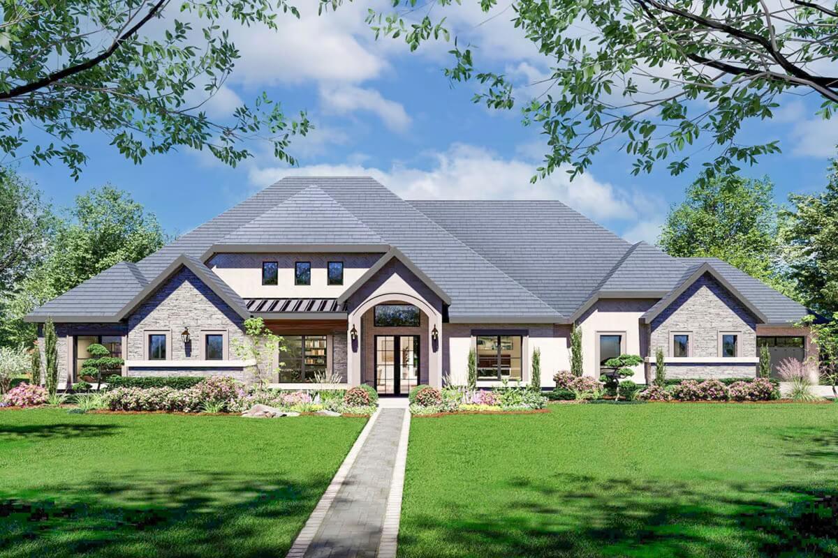 Modern 4-Bedroom Acadian with Open-Concept Living and 4-Car Garage (Floor Plan)