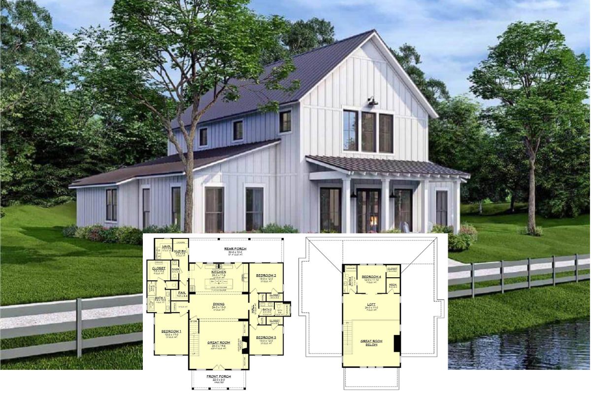 Barn-Style 4-Bedroom Home with Open Living Space and Loft (Floor Plan)