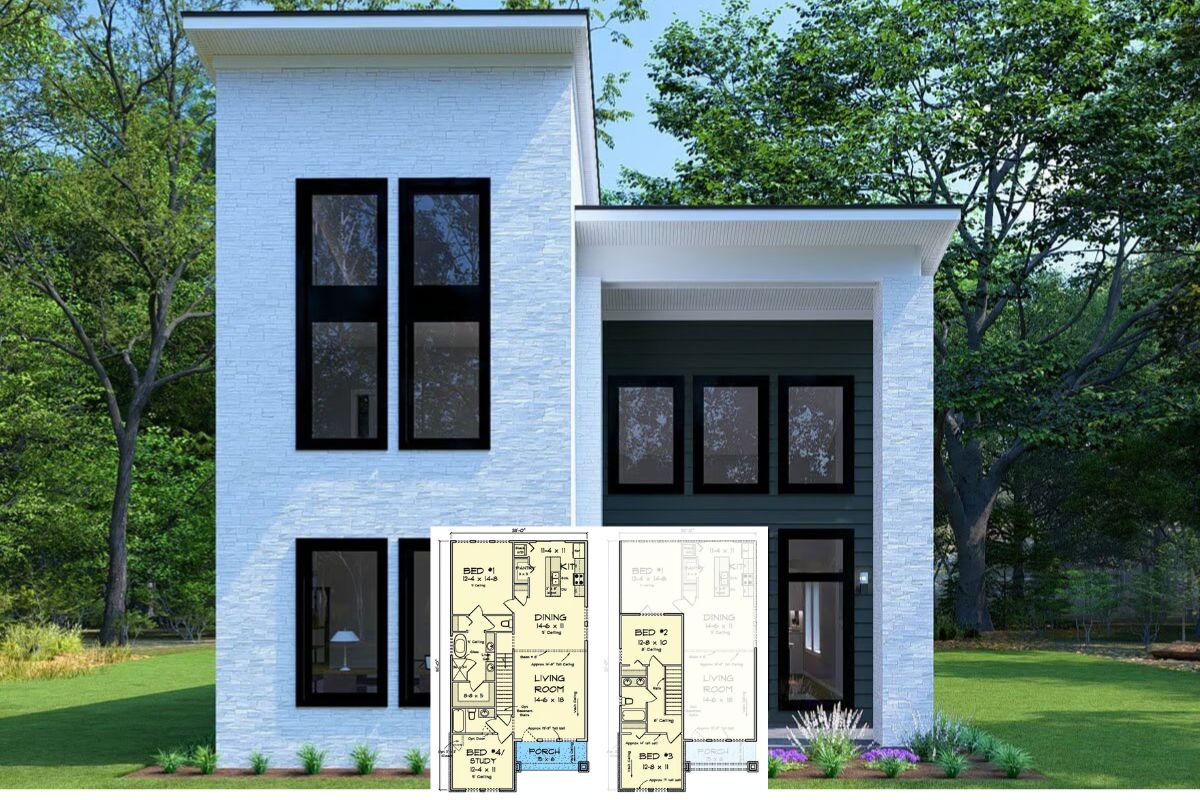 4-Bedroom Contemporary Home for a Narrow Lot with Open-Concept Living (Floor Plan)