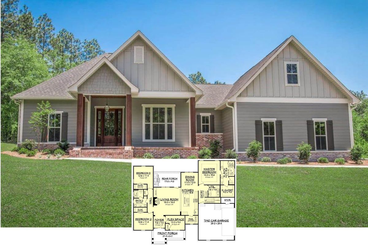 Country-Style 4-Bedroom Ranch with Flex Space and Bonus Room (Floor Plan)