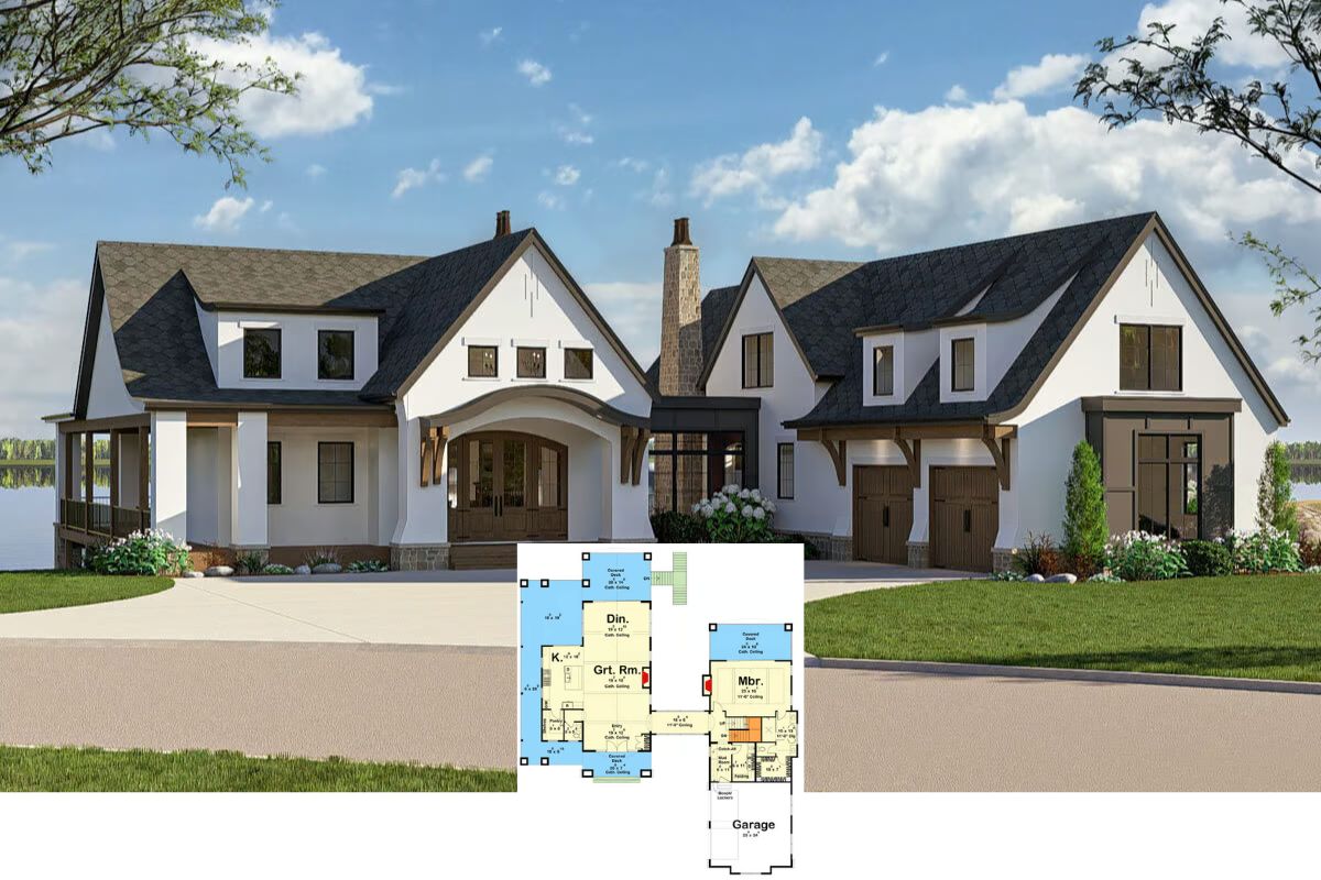 European-Style 4-Bedroom Lake House with Finished Basement and Wraparound Porch (Floor Plan)