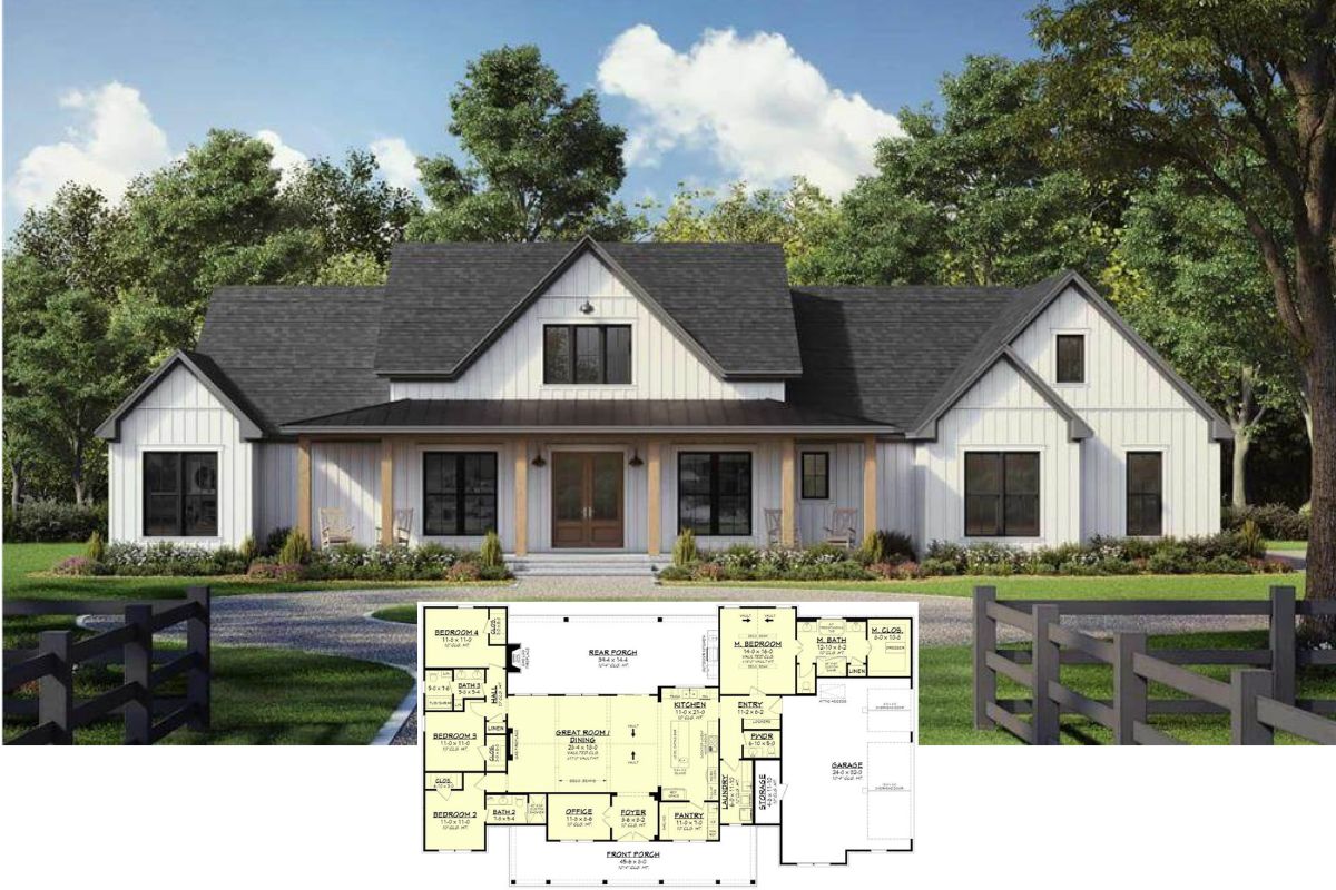 Modern Farmhouse-Style 4-Bedroom Home with Open Living Space and 3-Car Garage (Floor Plan)