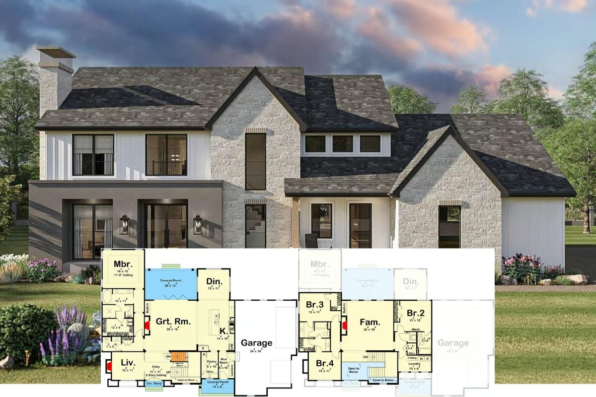 4-Bedroom Transitional Farmhouse with Balcony and Jack & Jill Bathroom (Floor Plan)