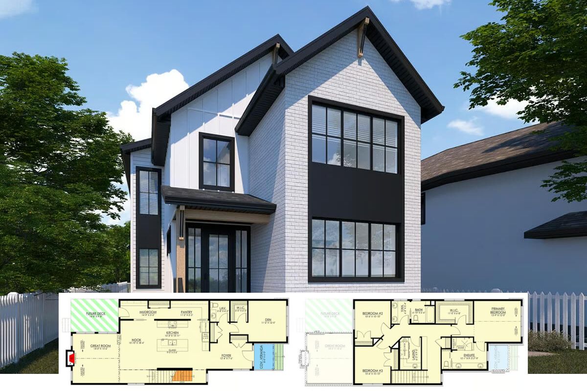 4-Bedroom Transitional Home for a Narrow Lot with Optional Finished Basement (Floor Plan)