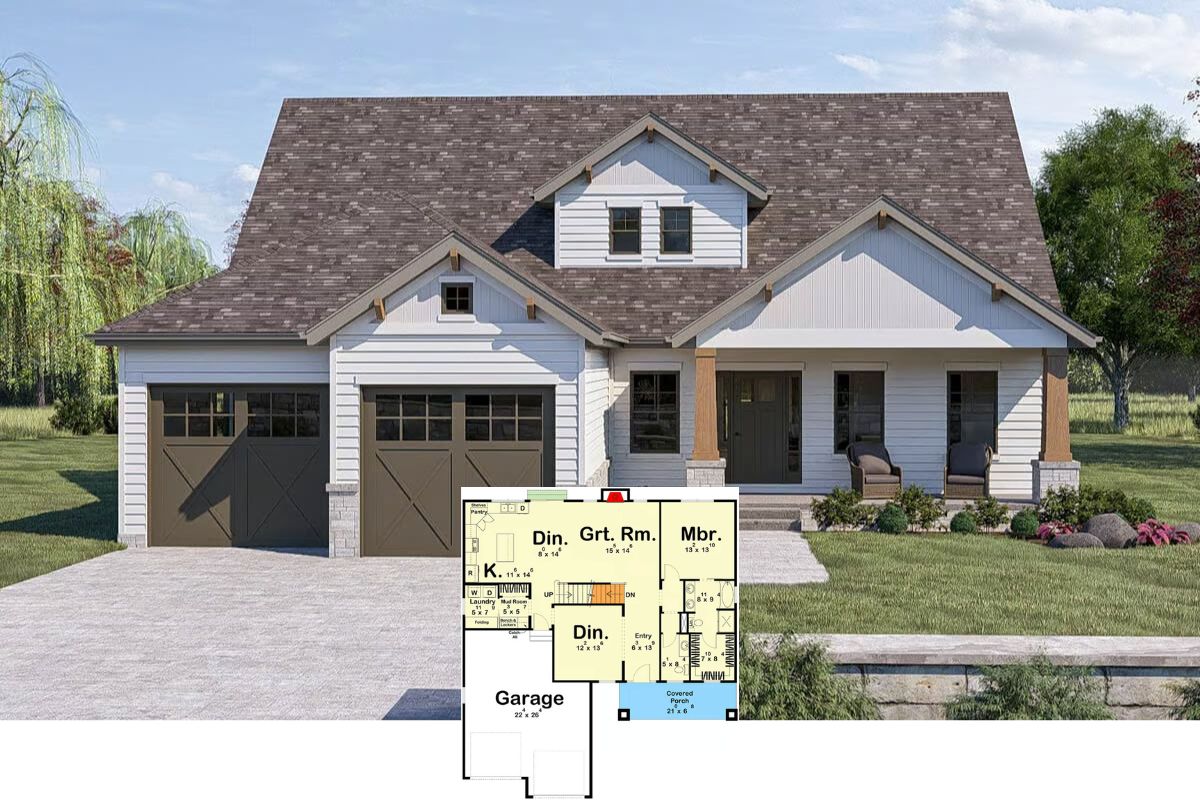 4-Bedroom Country-Style Home with Front Porch and Double Garage (Floor Plan)