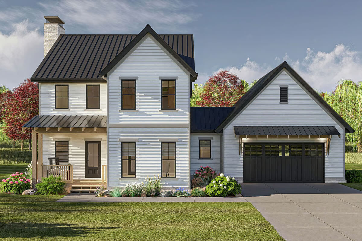 3-Bedroom Country Farmhouse with Loft and 2-Car Garage (Floor Plan)