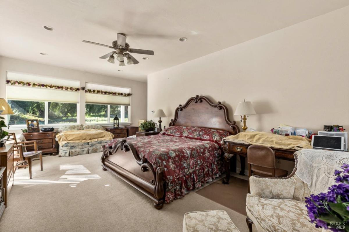 Bedroom with a large bed, side tables, and natural light from windows.