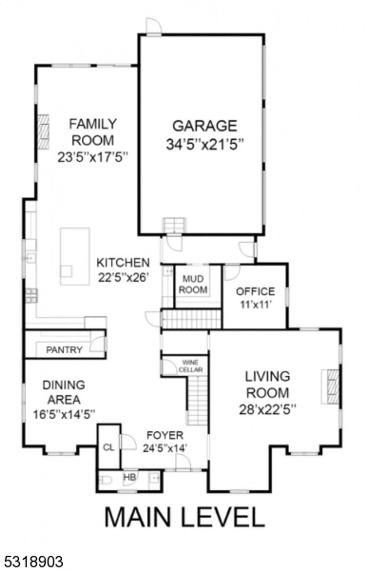 The main level floor plan offers a spacious kitchen, family room, formal living and dining areas, an office, a mudroom, and a convenient wine cellar. 