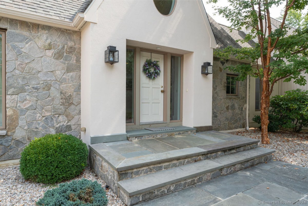 Close-up view of a house's front entrance.