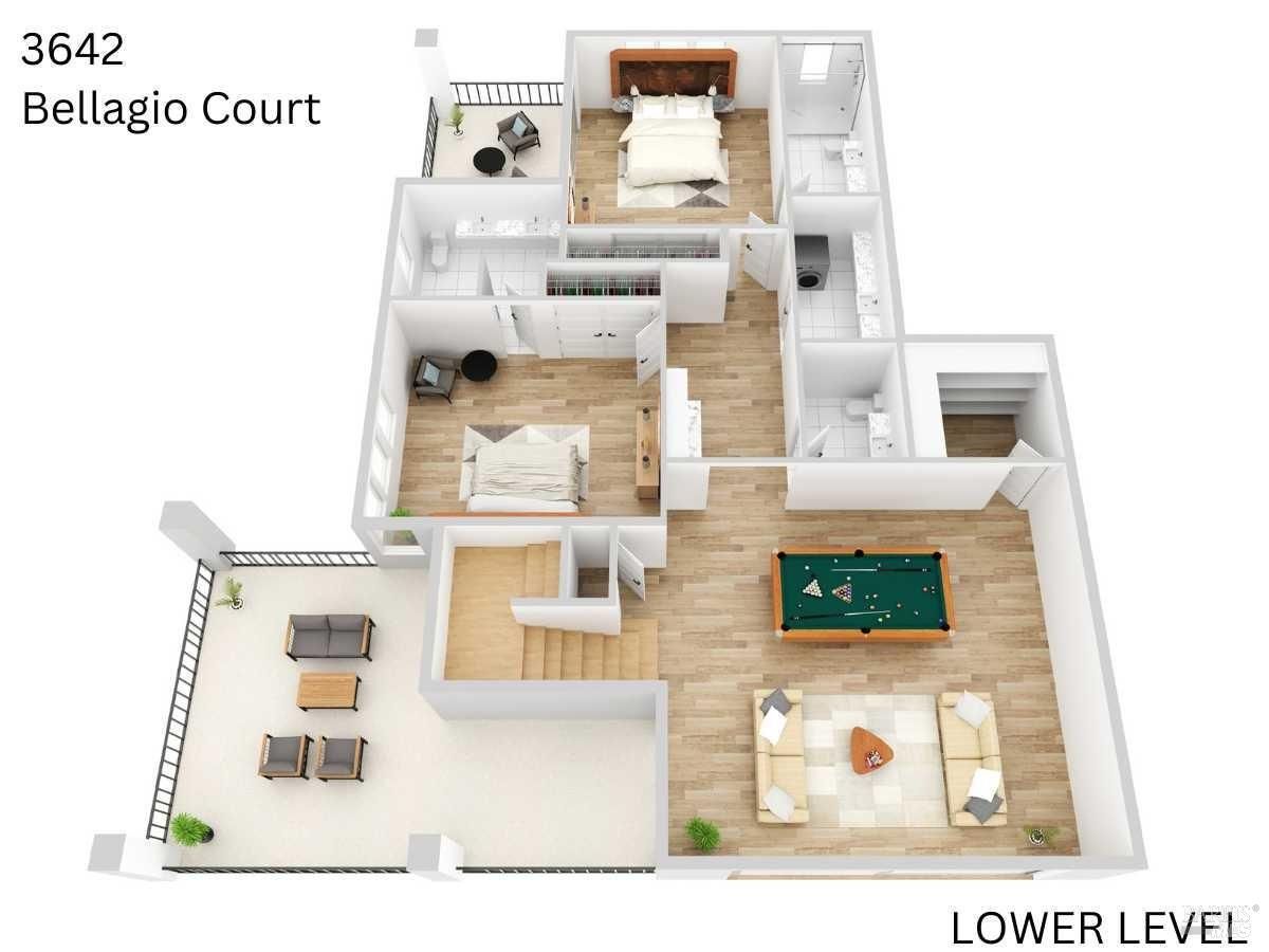 Floor plan shows the lower level of a house at 3642 Bellagio Court.