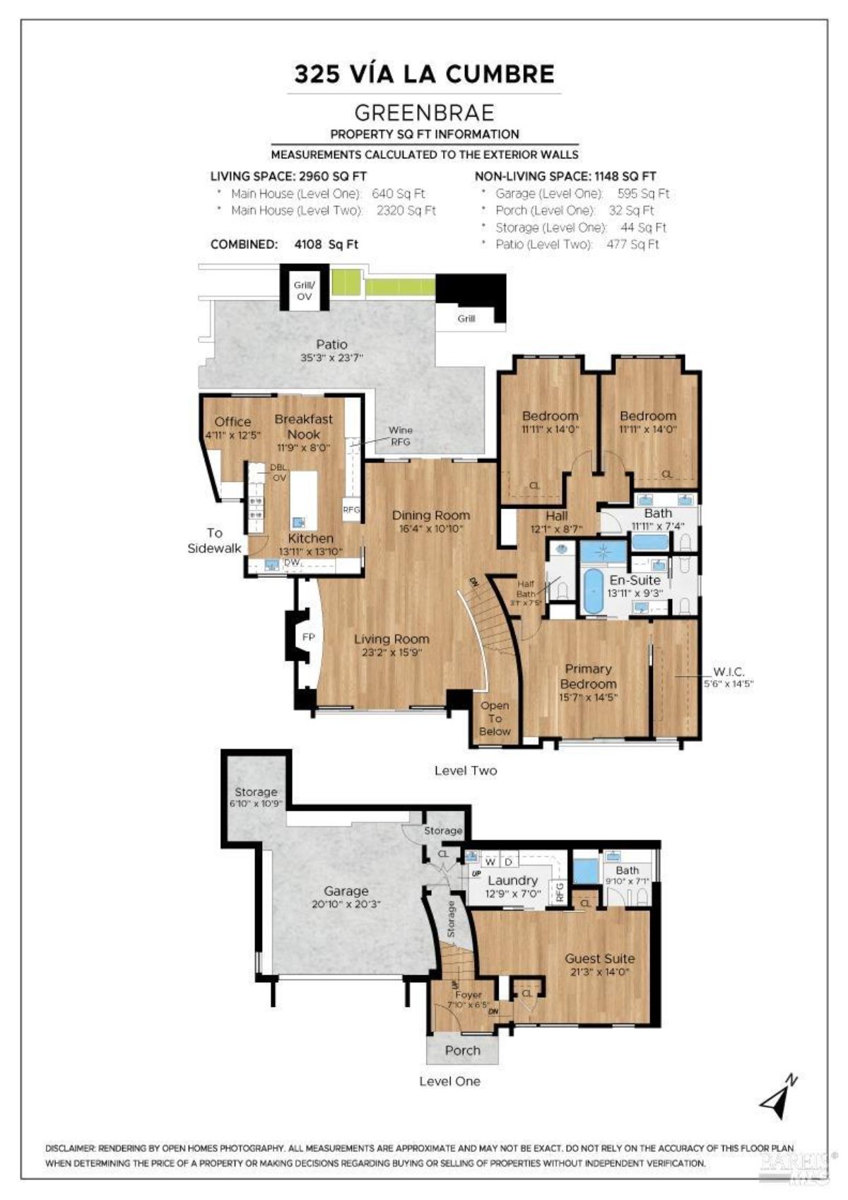 Floor plan of a two-level house labeled with room dimensions and layout.