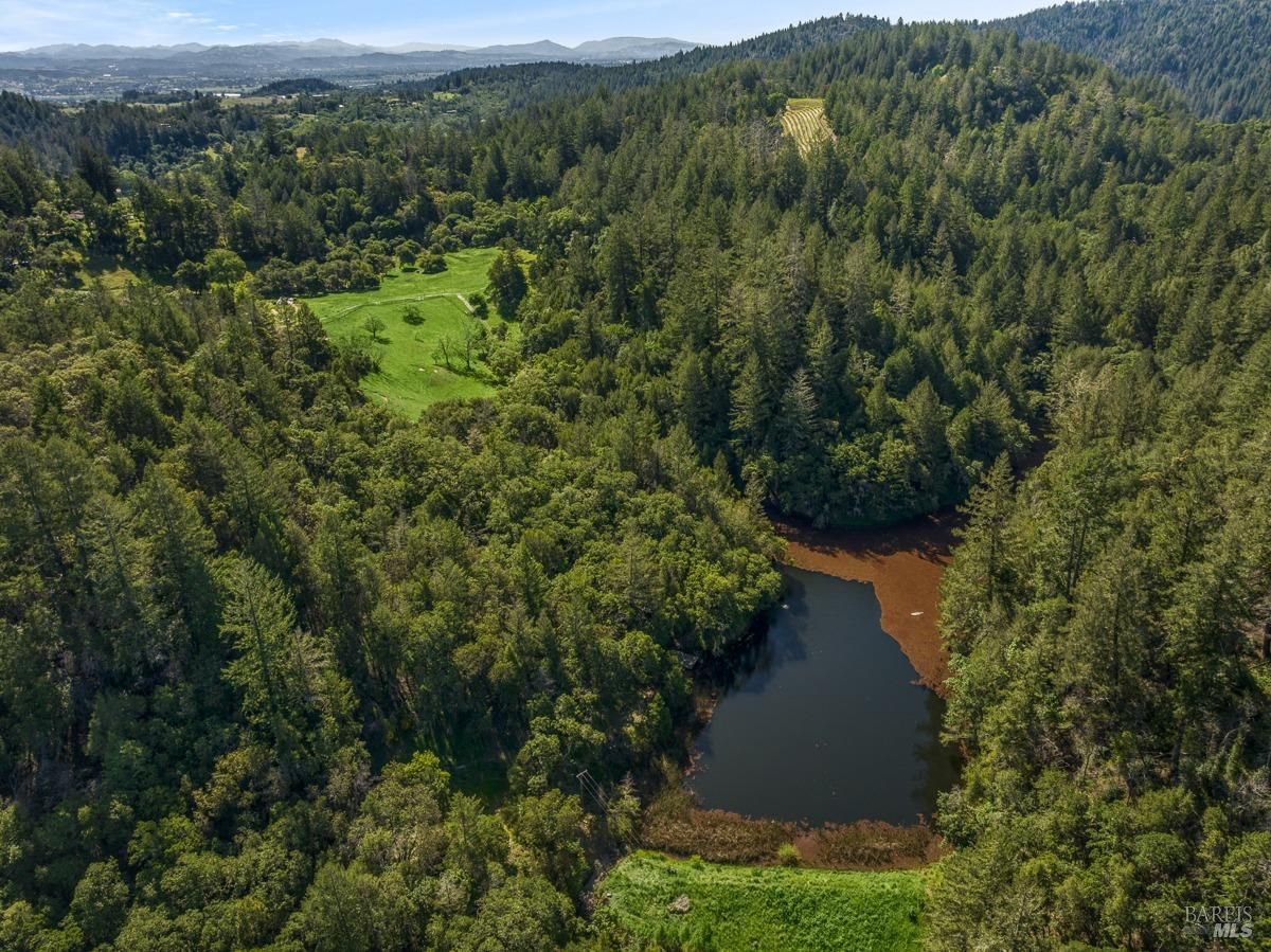 A serene lake nestled amidst rolling hills and lush forests. The landscape offers a peaceful and secluded retreat, perfect for nature lovers.