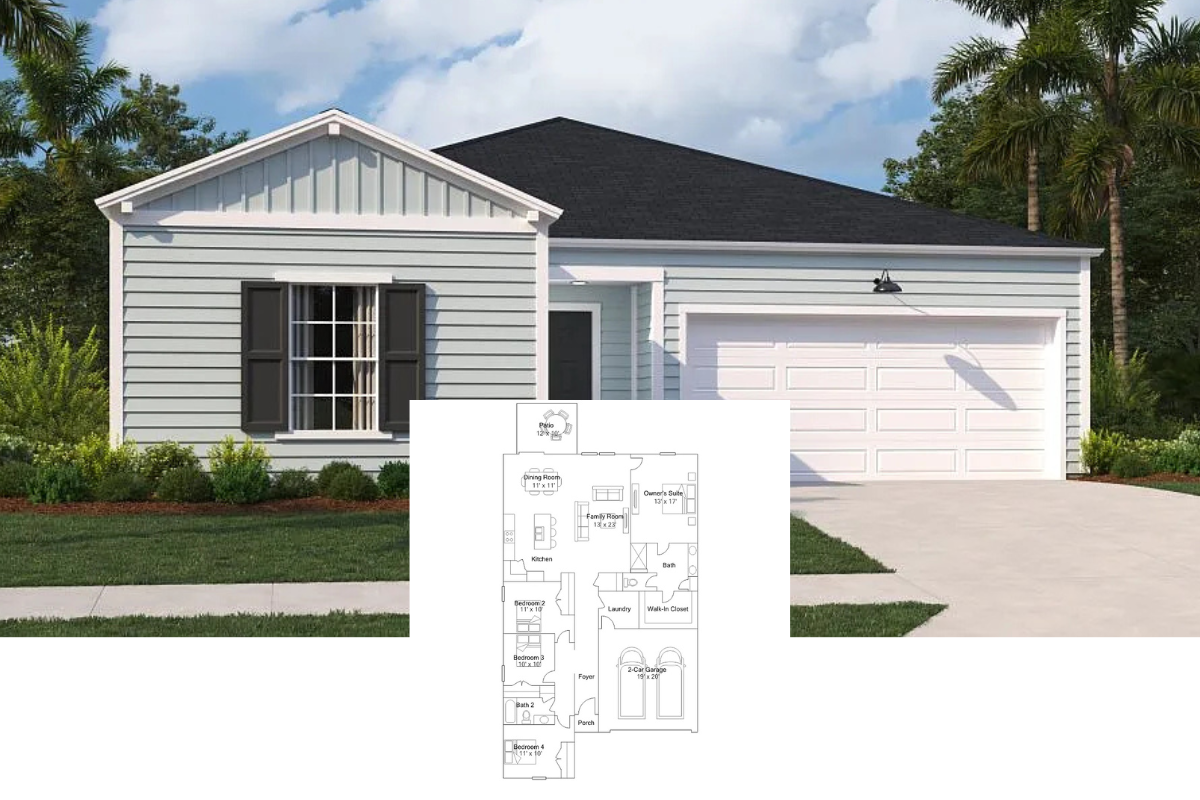 4-Bedroom Single-Family Home with Covered Patio and 2-Car Garage (1,886 Sq. Ft. Floor Plan)