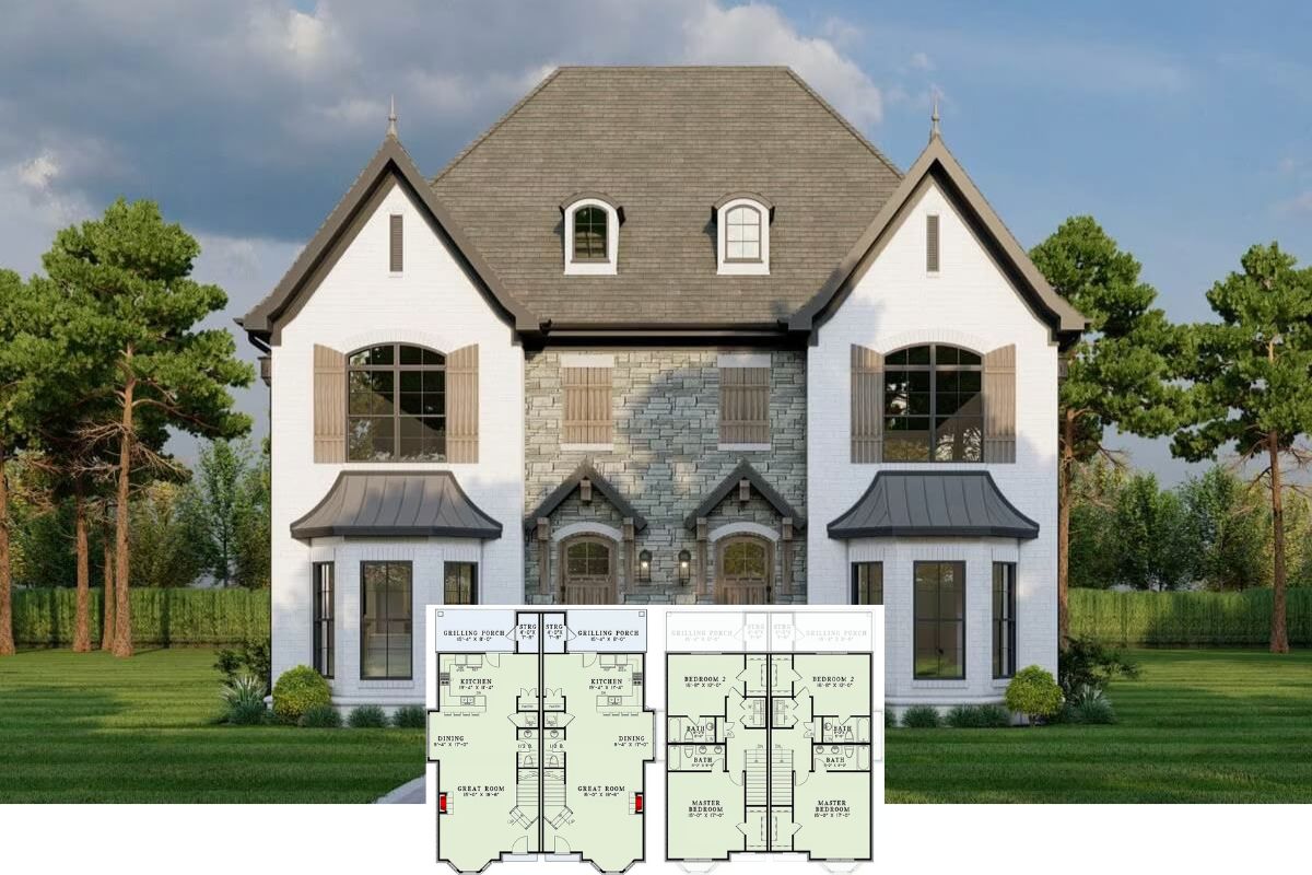 European-Style Duplex with Matching 2-Bedroom Units and Grilling Porch (Floor Plan)