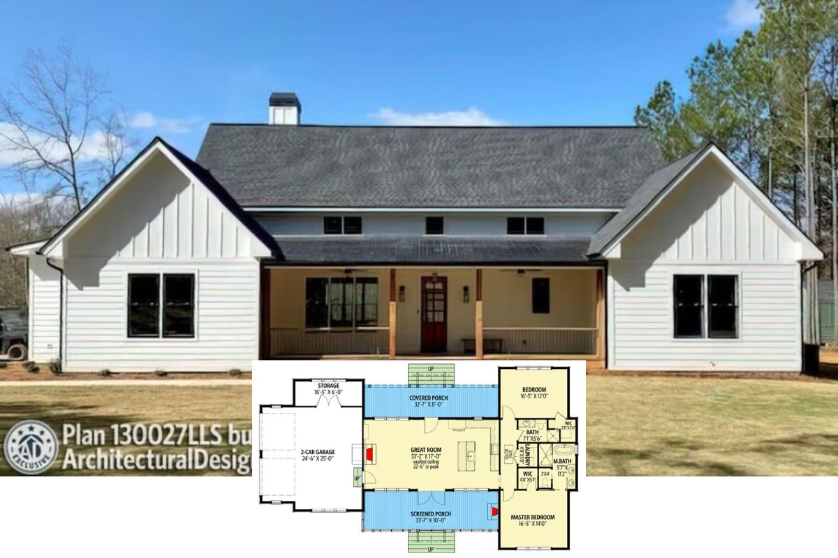 2-Bedroom Modern Farmhouse for a Corner Lot with Screened Porch (Floor Plan)