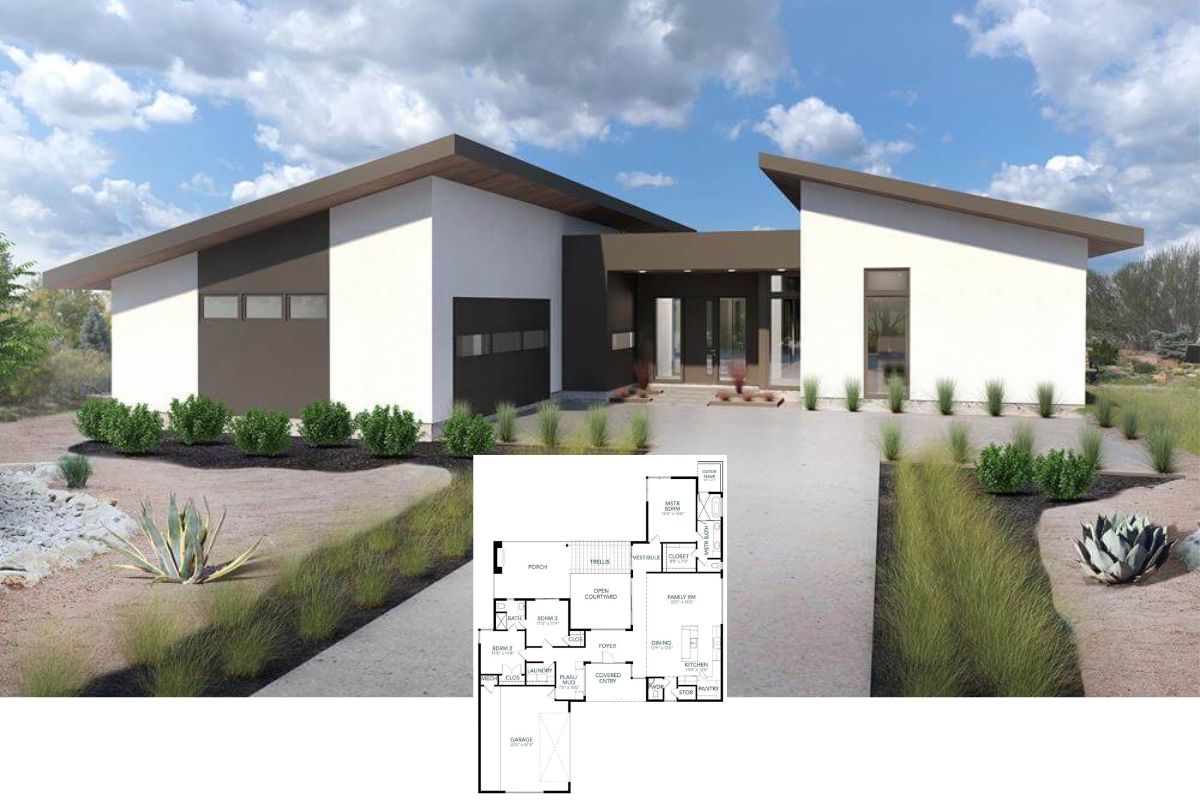 Contemporary-Style 3-Bedroom Home with Courtyard and Open-Concept Living (Floor Plan)