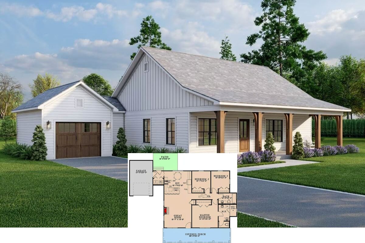 3-Bedroom Country Home with Covered Front porch and Open-Concept Living (Floor Plan)