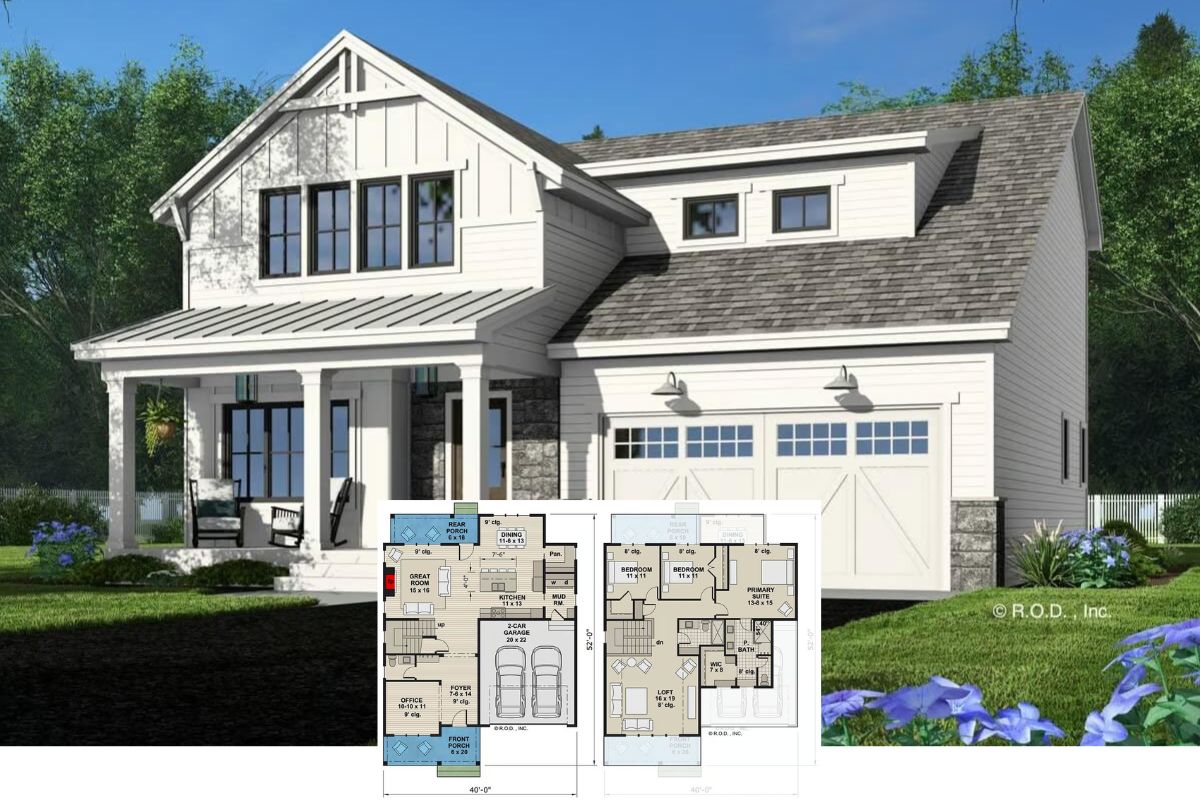 Modern Farmhouse-Style 3-Bedroom Home with Loft and Double Garage (Floor Plan)