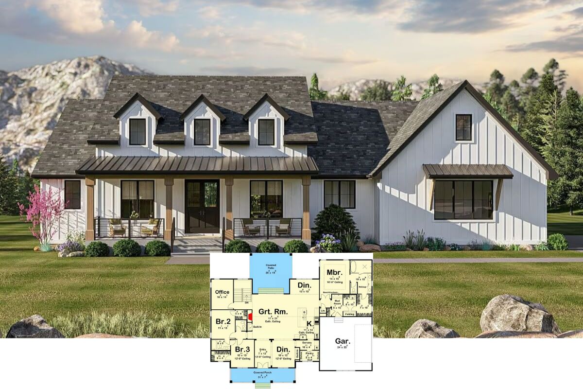 3-Bedroom Modern Farmhouse for a Corner Lot with Jack & Jill Bathroom (Floor Plan)