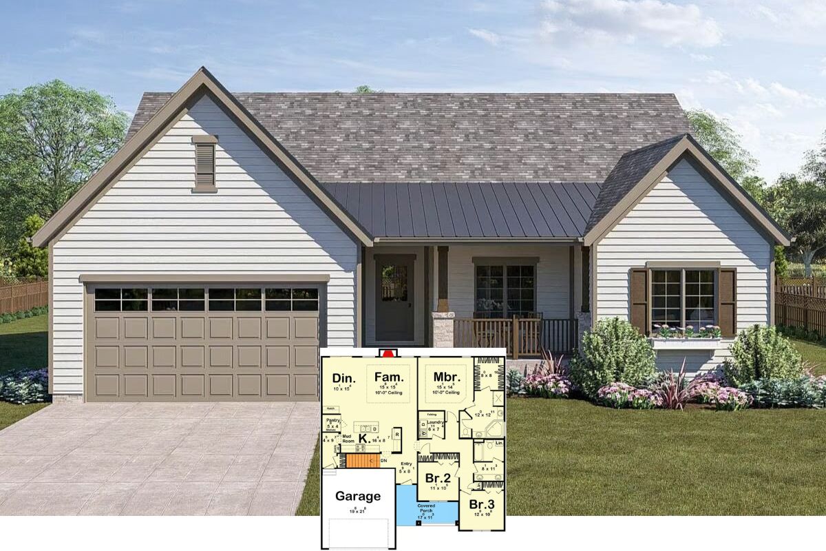 Ranch-Style 3-Bedroom Home with Covered Front Porch and Double Garage (Floor Plan)