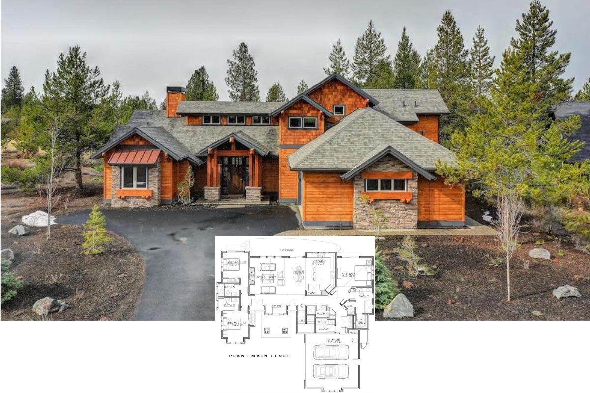 Rustic Country Home with 3 Bedroom Suites and 2-Car Garage (Floor Plan)