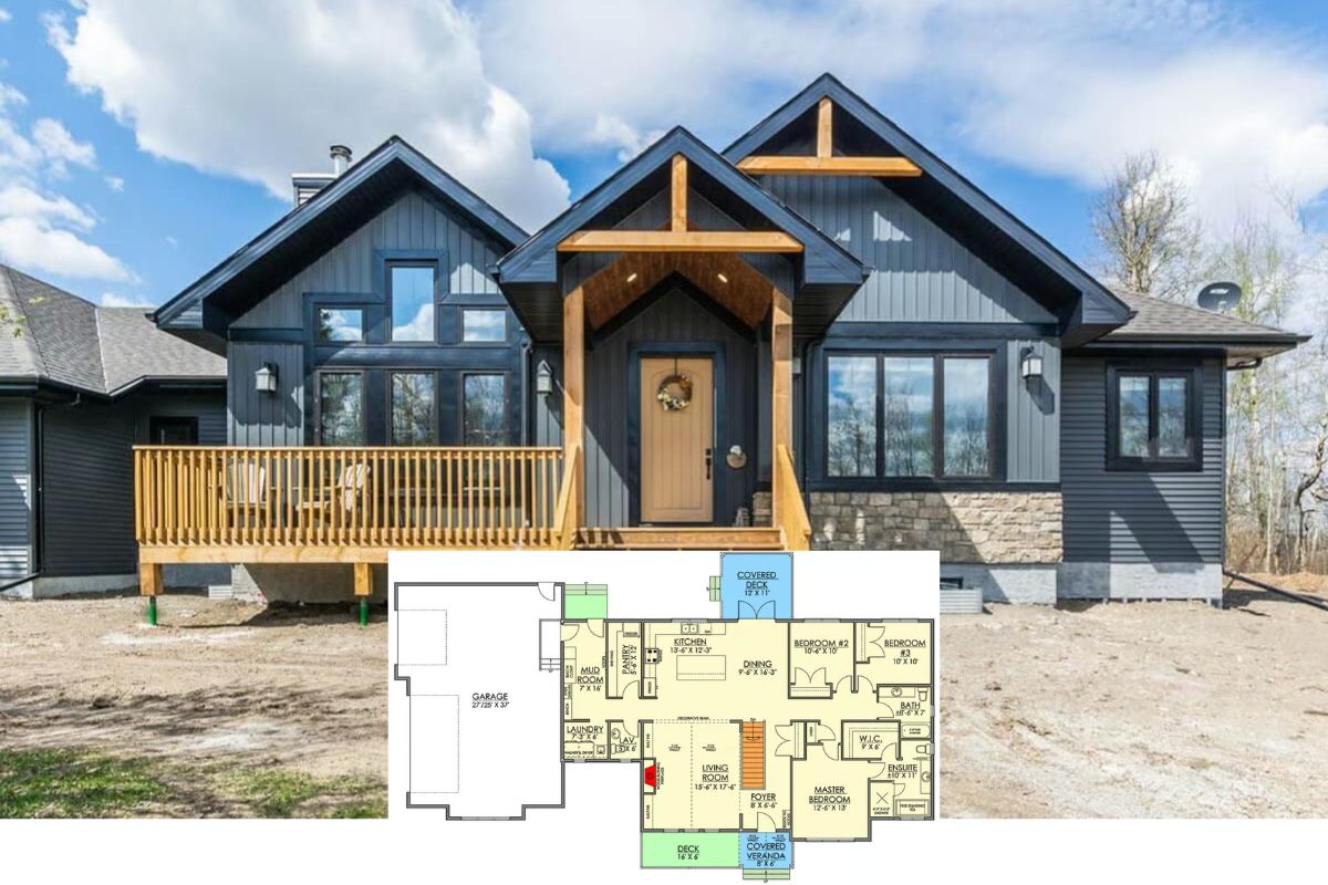 Rustic 3-Bedroom Mountain Cabin for a Corner Lot with 3-Car Garage (Floor Plan)