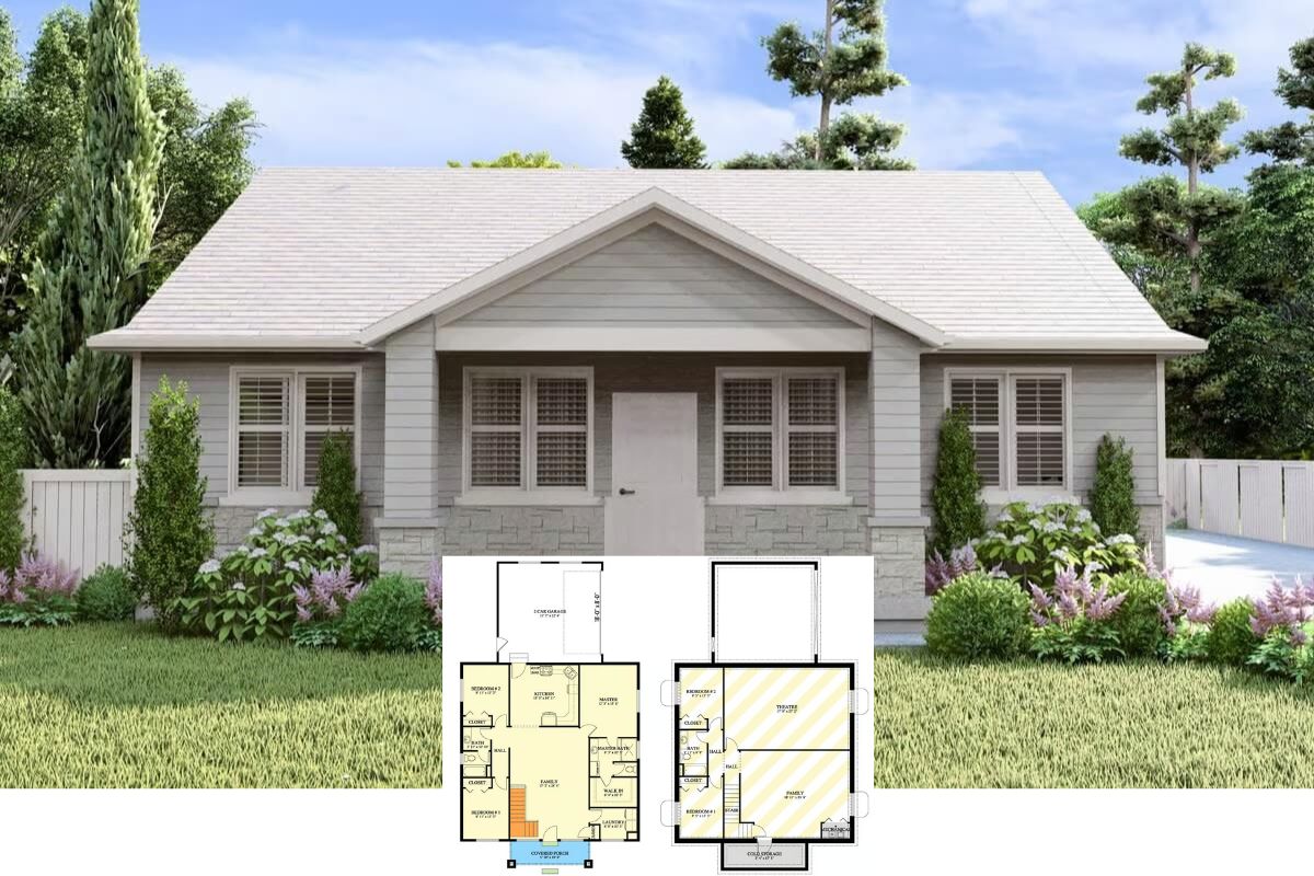 3-Bedroom Traditional-Style Home with Covered Front Porch and Optional Basement (Floor Plan)