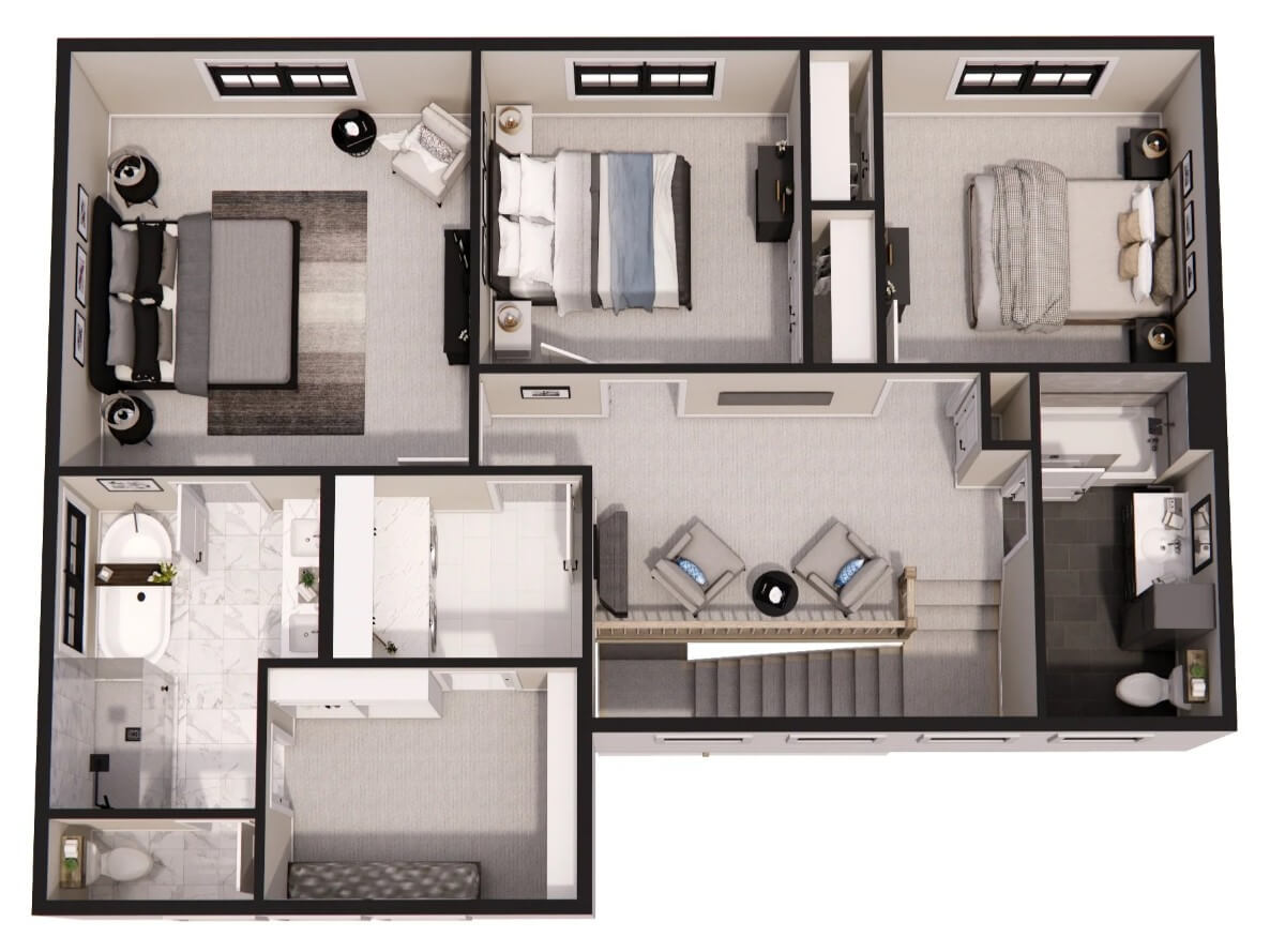 3D Second Level Floor Plan