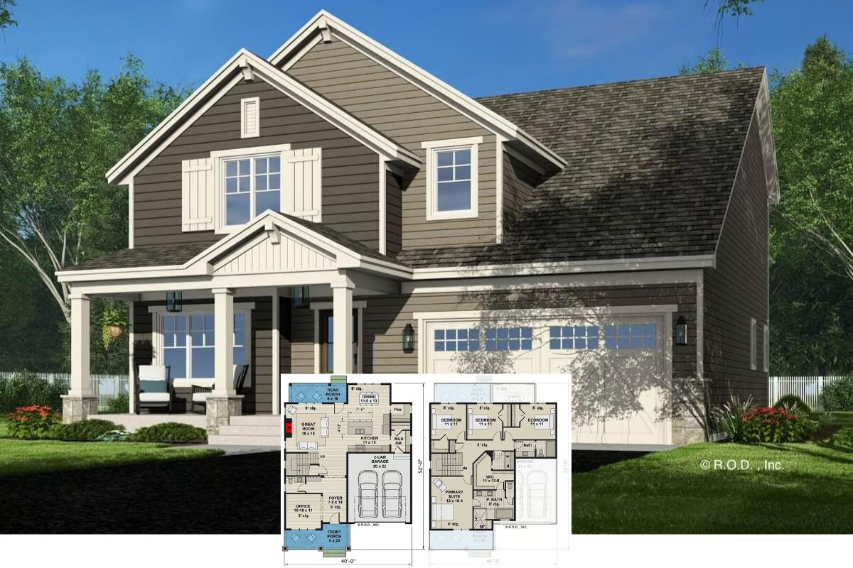 Craftsman-Style 4-Bedroom Home with Double Garage and Open Living Space (Floor Plan)