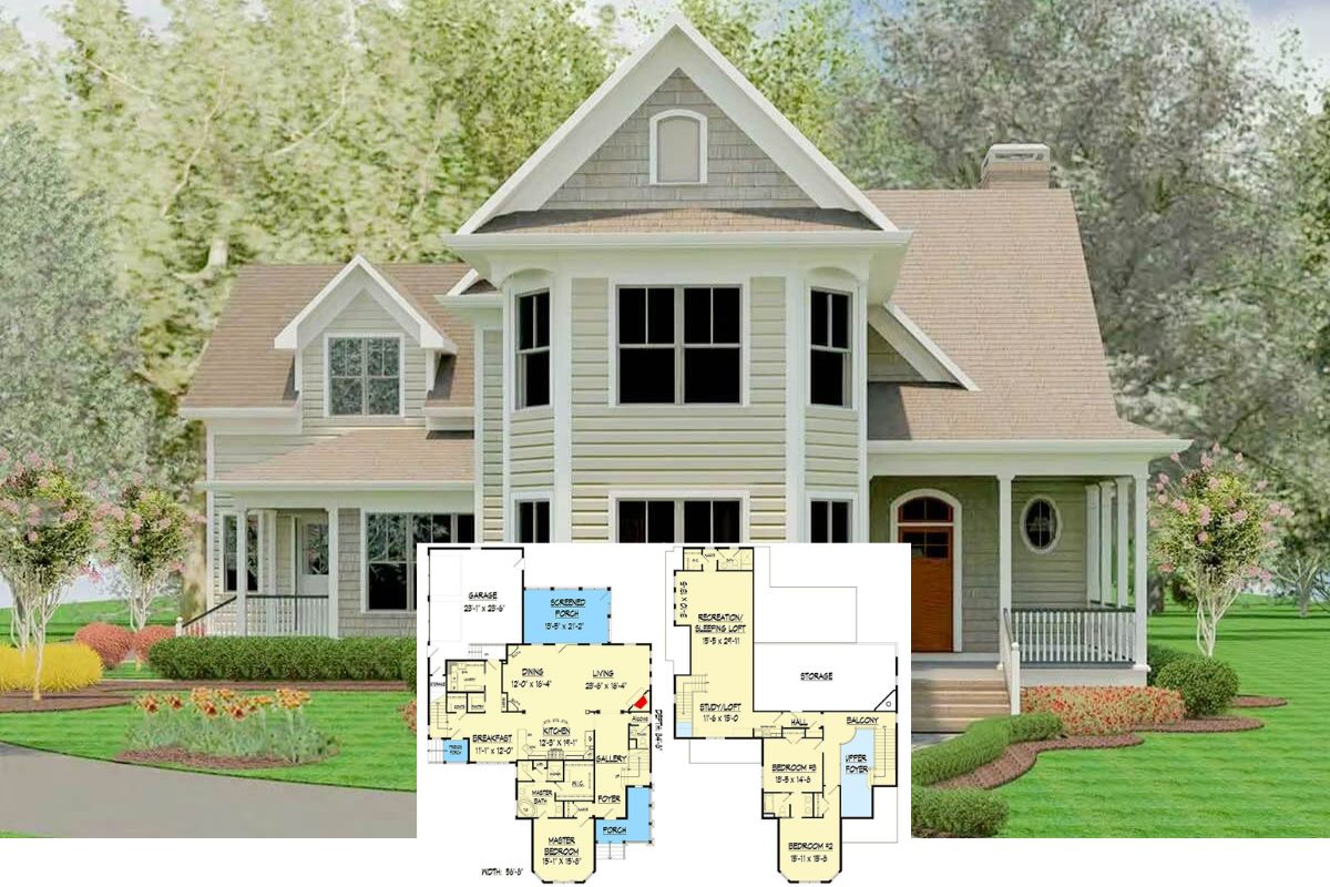 4-Bedroom Victorian Home with Sleeping Loft and Balcony (Floor Plan)