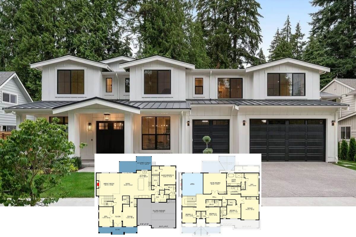 New American-Style 5-Bedroom Home with Bonus Room and Wet Bar (Floor Plan)