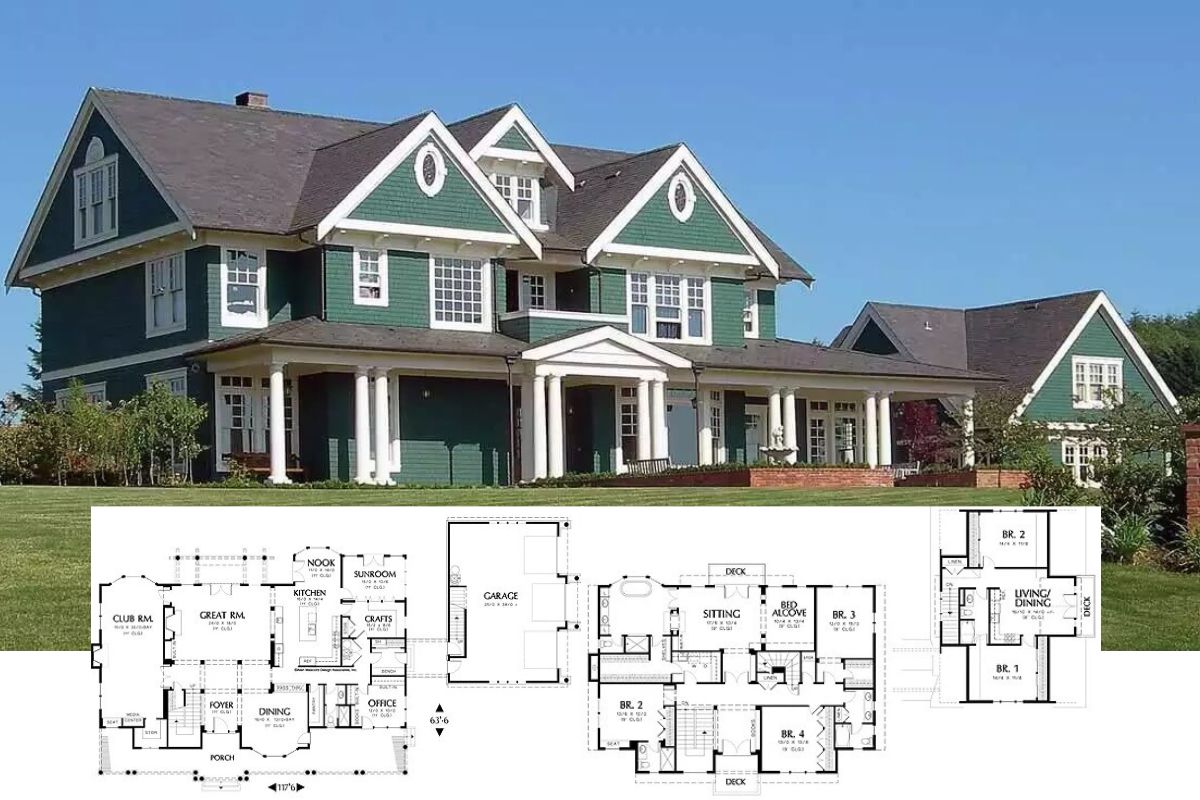 Craftsman-Style 5-Bedroom Rockport Home with Expansive Front Porch and In-Law Suite (Floor Plan)