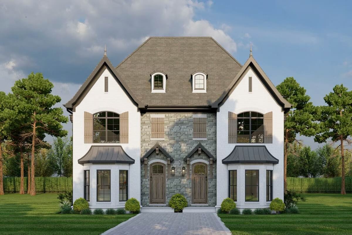 European-Style Duplex with Matching 2-Bedroom Units and Grilling Porch (Floor Plan)