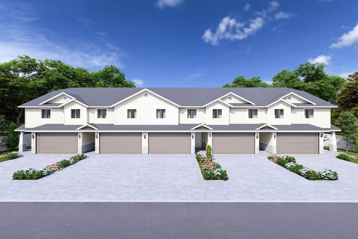 Country-Style Five-Family Home with 3-Bedroom Units and 2-Car Garage (Floor Plan)