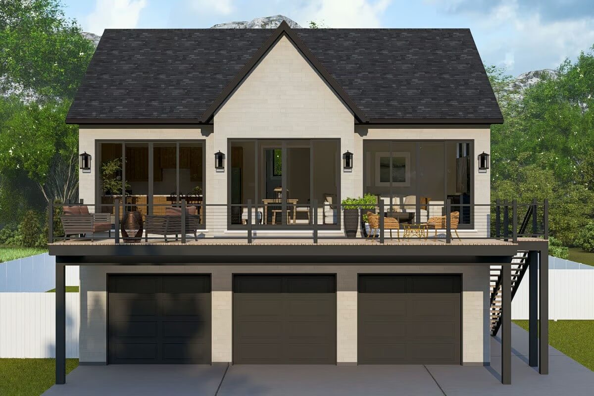 2-Bedroom Traditional Home with Open Living Space and 3-Car Garage (Floor Plan)