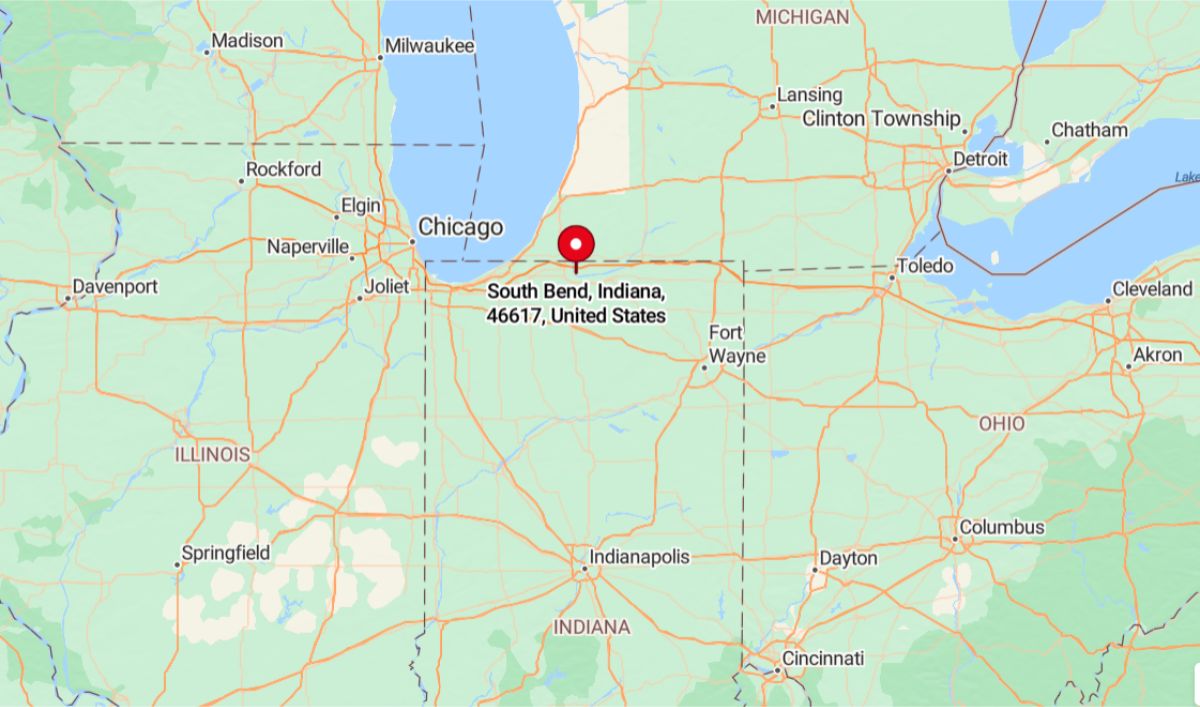 South Bend, IN, 46617 is located in northern Indiana, near the Michigan border.