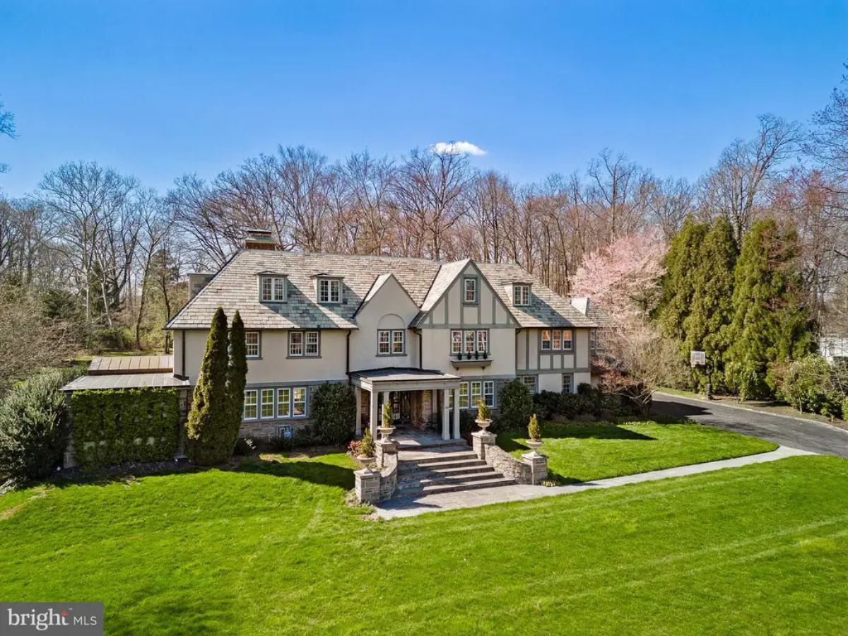 Located in Haverford, this stone and stucco Tudor-style home spans 5,936 square feet of living space, built in 1925.