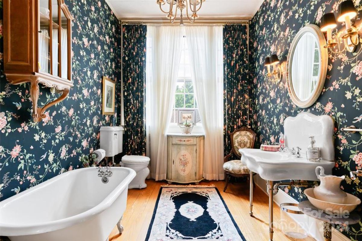 Clawfoot bathtub and ornate sink evoke a classic design.