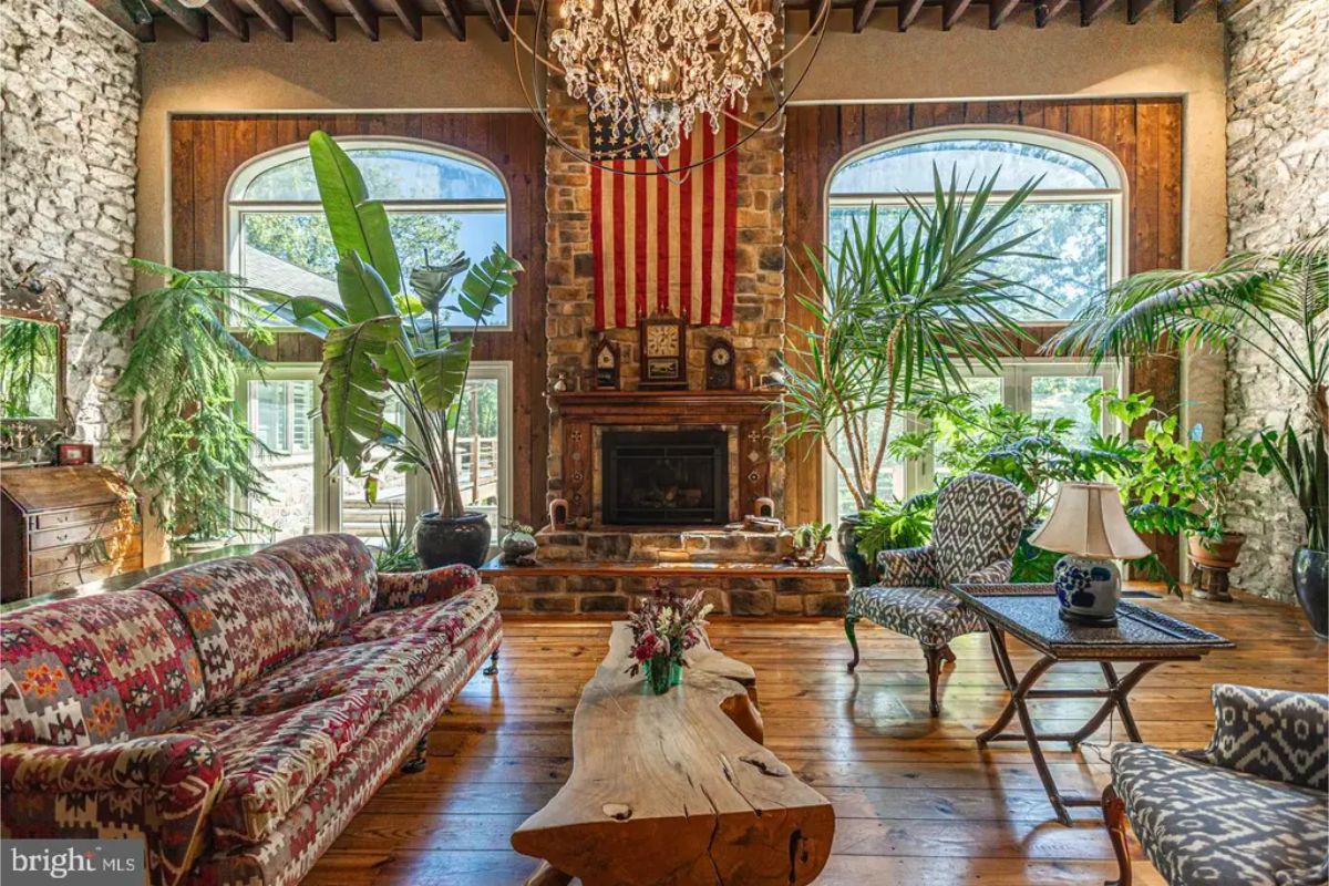 A tall, arched wooden ceiling showcase the room's historic charm.