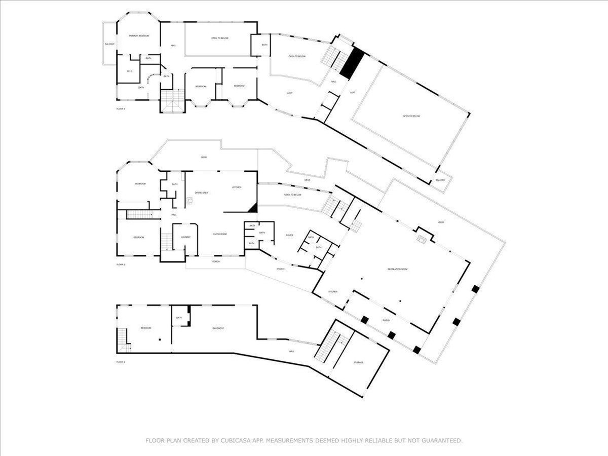 Architectural floor plan detailing the structure's levels and room arrangements.